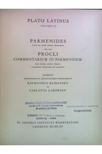 Plato Latinus, vol. 3: Parmenides; Procli Commenatrium in Parmenidem  - Corpus Platonicum Medii Aevi