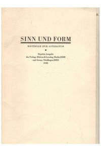 Sinn und Form. Pressemappe zur Reprint-Ausgabe der Verlage Rütten&Loening, Berlin/DDR und Greno, Nördlingen/BRD.