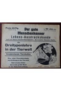 Der gute Menschenkenner nach Carl Huters Psycho-Physiognomik. Nr. 60 - Januar 1938.   - Titel: Die Dreitypenlehre in der Tierwelt.