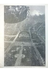 original Holzstich - Ballonfahrt Paris bei Nacht vom Ballon Captif aus gesehen ( Fesselballon )