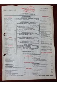 Speisekarte: Restaurant Kurt Schlinker, Hafenstr. 167, Bremerhaven-Lehe. 28. 2. 1959.