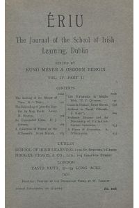 ERIU. Vol. IV - Part II. The Journal of the School of Irish Learning, Dublin.