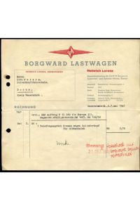 Rechnung: Borgward Lastwagen. Heinrich Lorenz, Bremerhaven 1941.