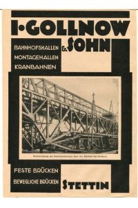 I. Gollnow & Sohn, Stettin - Firmenwerbung 1926.   - Bahnhofshallen, Montagehallen, Kranbahnen.