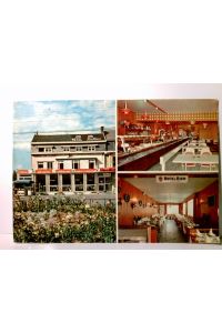 Banneux / Sprimont. Hotel Halleux. Belgien. Alte Ansichtskarte / Postkarte farbig, ungel. ca 60 / 70ger Jahre. 3 Ansichten : Gebäudeansicht, 2 x Gasträume Innenansichten.