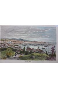 orig. kolor. Holzstich Nr. 3064 Genua ( Blick auf die Stadt und den Hafen Genua Italy )