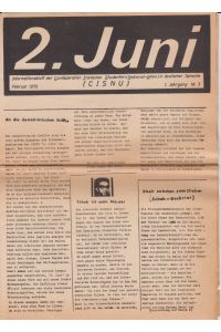 2. Juni. Informationsblatt der Conföderation Iranischer Studenten (National-Union) in deutscher Sprache (CISNU), 1. Jg. Nr. 3, Februar 1970.
