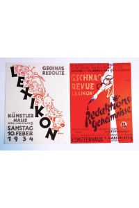 Wiener Künstlerhaus - Zwei Einladungskarten zur Gschnas Revue und zur Gschnas Redoute Lexikon 1934.