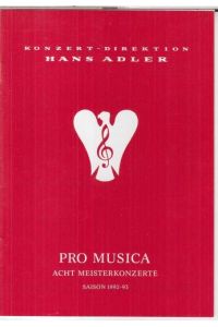 Programmheft zu: 3. Meisterkonzert - Siiri Schütz im Kammermusiksaal der Philharmonie, 20. Januar 1993. - gespielt wurden Werke von Bach, Berg und Beethoven. -