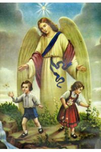 Schutzengel Engel Heilige Madonna und Kinder , Repro auf Bütten