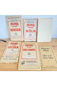 6 Original Pharus Pläne : München, Dresden ( Grosse Ausgabe), Köln ( Kleine Ausgabe), Gross-Hannover, Ulm a. D. Neu-Ulm, Nürnberg.