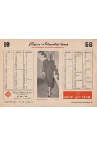 Kalender 1958, Beilage zu: Allgemeine Schneiderzeitung.   - Die fortschrittliche und aktuelle Fachzeitschrift.