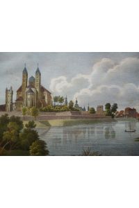 Speyer Ansicht von Osten auf den Dom altkolorierte Orig. -Graphik  - Mezzotinto