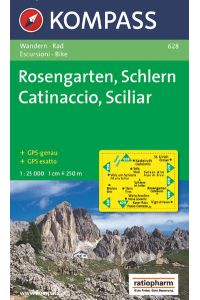 Rosengarten/Catinaccio, Schlern/Sciliar, : Wander- und Bikekarte. Carta escursionistica, cicloturistica. GPS-genau. 1:25. 000