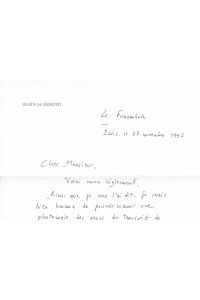 Original-Brief des französischen Philosophen Alain de Benoist. (Original letter by french philosopher Alain de Benoist!).