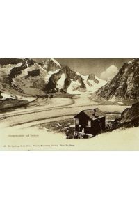Oberaletsch-Hütte und Nesthorn.   - Lichtdruck-Ansichtskarte nach Fotografie.