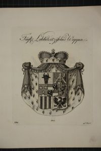 Fürstl. Lobhowitzisches Wappen. Kupferstich aus dem Wappenwerk von Tyroff, unten datiert:
