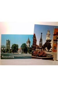 Ravensburg / Oberschwaben. 2 x Alte Ansichtskarte / Postkarte farbig, ungel. , ca 70 / 80ger Jahre. 1 x Marienplatz mit Blaserturm. 1 x Frauentor, Kreuzbrunnen u. Grüner Turm.