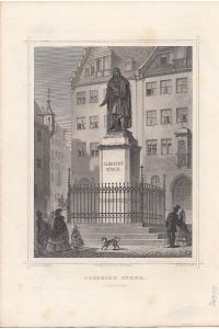 Denkmal in Nürnberg. Original - Stahlstich von J. L. Raab nach L. Rohbock, 16 x 12 cm, ca. 1850.