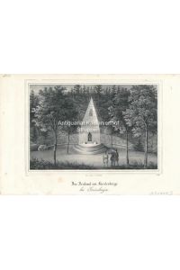 Das Denkmal am Fürstenberge bei Grünhayn. - Original-Lithographie, unten links: V. 12. , unrten rechts: B. III.