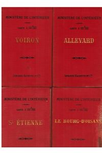 5 Karten Frankreich: Allevard, Grenoble, Voiron, St. Étienne.   - Carte de la France dressée par ordre du Ministre de l'Interieur. 1 : 100 000.