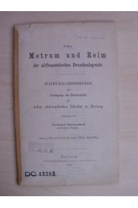 Über Metrum und Reim der altfranzösischen Brandanlegende. Diss. Marburg 1884.