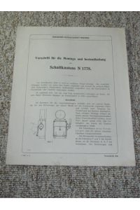 Vorschrift für die Montage und Instandhaltung des Schaltkastens N 1778.