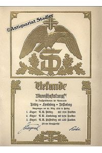Urkunde Mannschaftskampf im Kunstgeräteturnen der Turnvereine Peiting - Landsberg - Peissenberg.   - Ausgetragen am 23. März 1935 in Peiting.