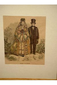 Hannover: Maries Hanovriens. Altkolorierter Holzstich eines Hannoveranischen Brautpaares um 1860.
