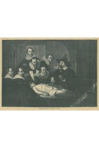 Das bekannte Gemälde Rembrandts mit der Leichenöffnung durch den Anatomen Dr. Tulp, wobei sieben Arztkollegen zuschauen.