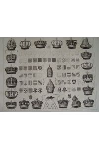 Königskronen und geistliche Kronen Tiara Mitra etc Stahlstich um 1850