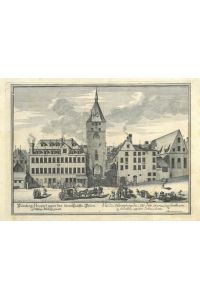 Nürnberg: Prospect gegen den innern Lauffer-Thurm. Der Laufertorturm mit den umliegenden Gebäuden, rechts die Stifftung-Allerheil. genannt.