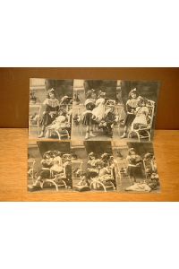 Serie von 6 schwarz-weißen Postkarten *Mädchen mit großer Puppe*, Seriennummer 3420, postalisch jeweils um 1908 gelaufen.