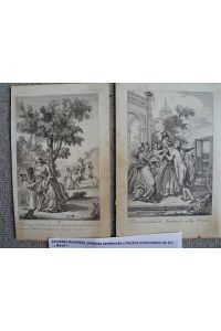 Rafael Ximeno zärtlicher Abschied u. Ohnmacht nach dem Dolchstoß, 2 Kupferstiche Spanien 1797