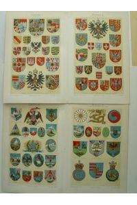 72 Staatswappen Wappen farbige Abbildungen Lithographien auf 4 Tafeln, 1895