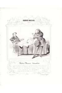 JOURNALIST - Robert macaire Journaliste. Lithographie mit französischem Text nach Honore Daumier aus Le cent et un Robert-Macaire, 1839. Reine Bildgröße : 11 x 13, 8 cm.