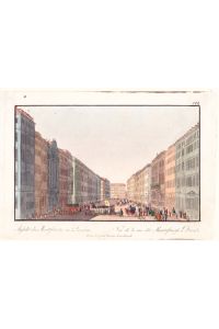 DRESDEN. MORITZSTRASSE. Blick auf den belebten Boulevard . Alt kolorierte Radierung bei Beger, Dresden um 1830. Reine Bildgröße : 8, 8 x 14 cm. - Selten.