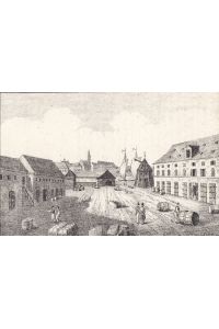 Breslau - Das Innere des Packhofes zu Breslau. Anonyme Federlithographie um 1830. Reine Bildgröße : 11 x 15, 5 cm. Blattgröße : 14 x 21 cm.