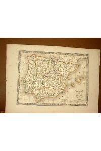 Espagne et Portugal. Corrigee et augmentee 1837. Grenzkolorierte Stahlstich-Karte ohne nähere Angaben zum Stecher oder Verlag.