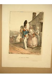 Le retour de l` Armee. Altkolorierte Lithographie von Villain nach Bellange um 1835.