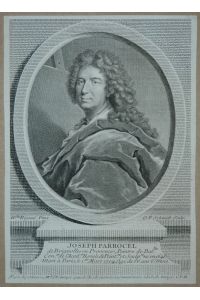 Portrait. Bildnis des Malers Joseph Parrocel (1648-1704) im Oval. Radierung nach Hyacinthe Rigaud.