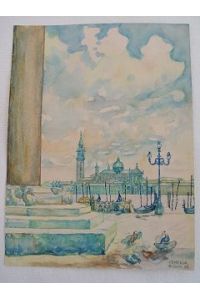 Venedig Markusplatz Tauben, Gondeln Santa Maria Maggiore reizendes signiertes Aquarell von 1939