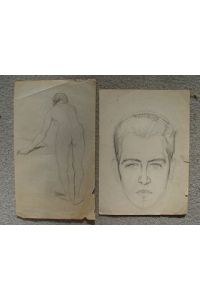 Kopf eines Mannes und Akt von hinten 2 Bleistiftzeichnungen um 1920