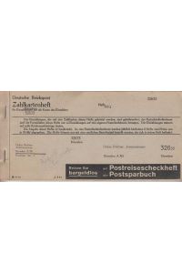 Zahlkartenheft mit 45 Blatt Blanko-Formularen und 5 Einlieferungsscheinen für den Justizsekretär Oskar Richter, Dresden A 36, Prohliser Straße 1.