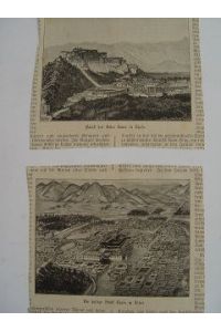 Lhasa Tibet Palast Dalai Lama und Heilige Stadt. 2 Ansichten Holzstiche um 1880