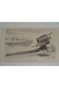 Bagagewagen Militärische Schubkarre montiert mit Gewehren Holzstich um 1860