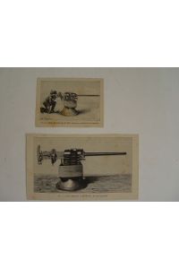 Schnellfeuerkanonen Kanonen Militär Spanien. Zwei Holzstiche um 1880