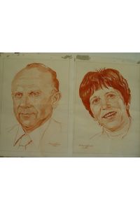 Zwei Porträt Zeichnungen Rötelzeichnung signiert 1976