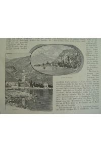 Comer See Varenna und Cernobbio Italien Holzstich um 1890