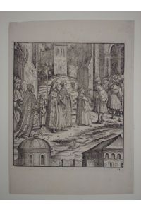 Der verheiratete König, seine Frau und der Papst verlassen St. Peter.   - Blatt 11 aus dem Werk Weißkunig.